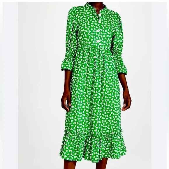 Kitri Dresses Kitri Rosie Green Floral Cotton Midi Dress Us